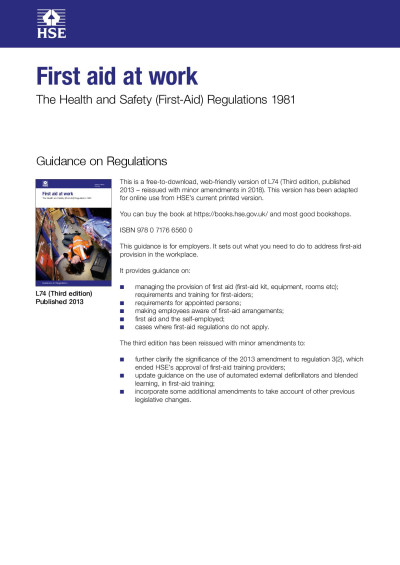 Health and Safety Code of Practice for First Aid (L74)